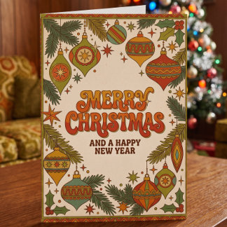 1970er Retro-Weihnachtsbaumkugeln Feiertagskarte