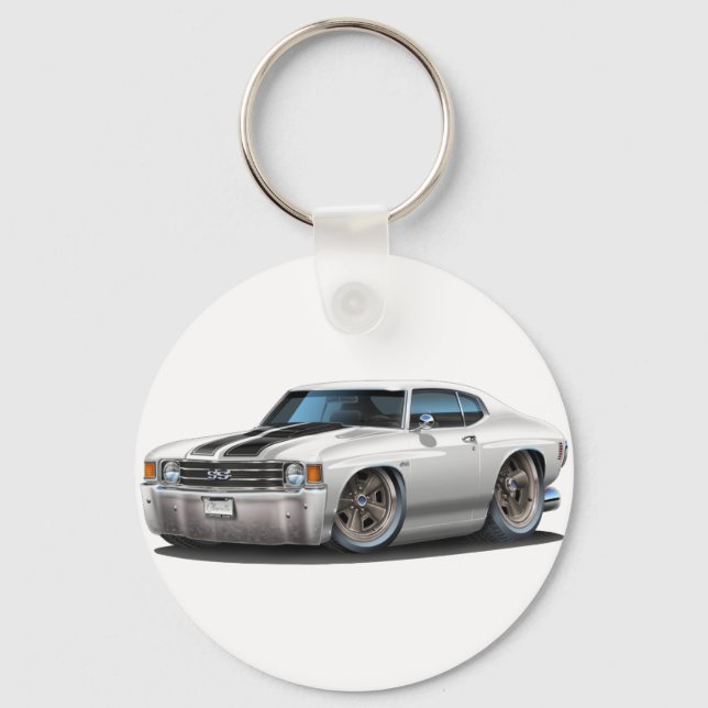 1971-72 Chevelle White-Black Car Schlüsselanhänger (Vorderseite)
