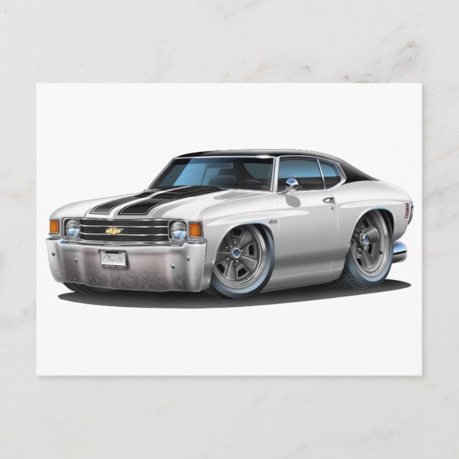 1971-72 Chevelle White-Black Top Car Postkarte (Vorderseite)