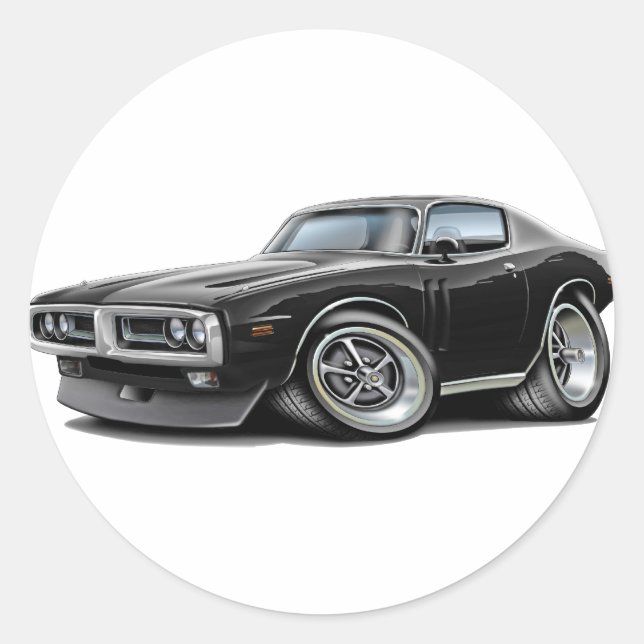 1971-72 Ladegerät Black Chrome Bumper Car Runder Aufkleber (Vorderseite)
