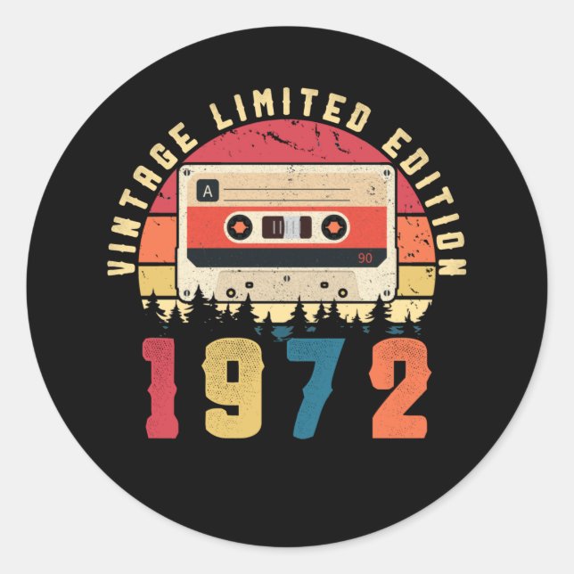 1972 Birthday Kassette Tape Runder Aufkleber (Vorderseite)