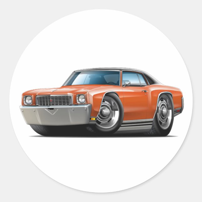 1972 Monte Carlo Orange-Black Top Car Runder Aufkleber (Vorderseite)