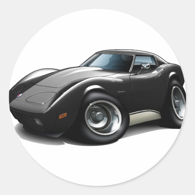 1973-76 Corvette Black Car Runder Aufkleber (Vorderseite)