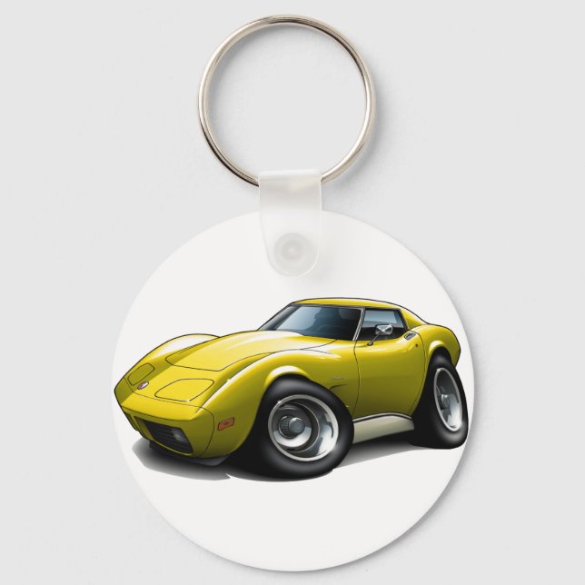 1973-76 Corvette Yellow Car Schlüsselanhänger (Vorderseite)