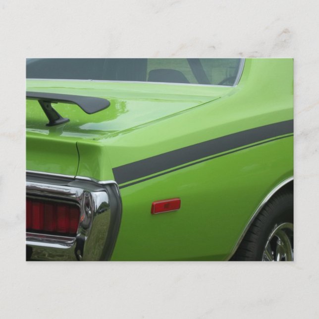 1973 Grünes Dodge Charger SE Brougham Hintervierte Postkarte (Vorderseite)
