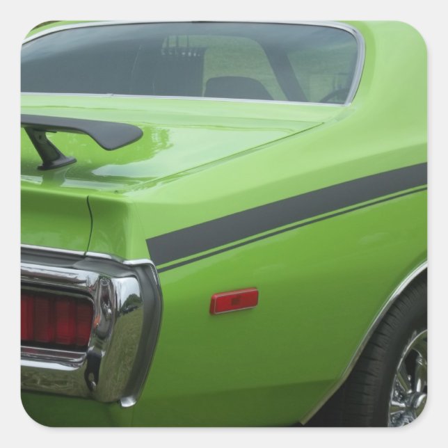 1973 Grünes Dodge Charger SE Brougham Hintervierte Quadratischer Aufkleber (Vorderseite)
