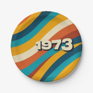 1973 Retro Paper Teller Vintag 70er Groovy Streife