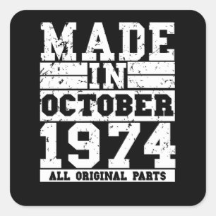 1974 Birthday october Vintage Saying Quadratischer Aufkleber