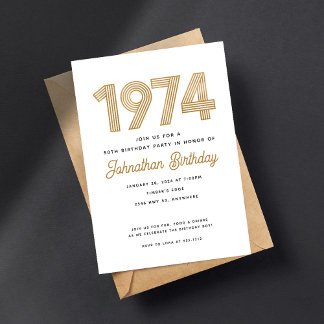 1974 White Black Gold 50. Geburtstag Einladung