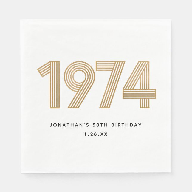 1974 White Black Gold 50th Birthday  Serviette (Vorderseite)