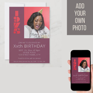 1975 geborenes 50. Foto lila Einladung