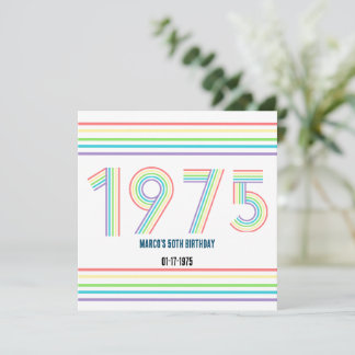 1975 Retro Vintag Rainbow Numeral 50. Einladung