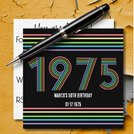 1975 Retro Vintager Regenbogen 50. Geburtstag Schw Einladung