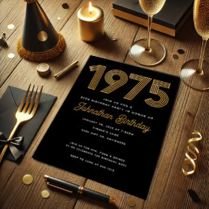 1975 Schwarze Faux-Gold-Einladung zum 50. Geburtst Einladung