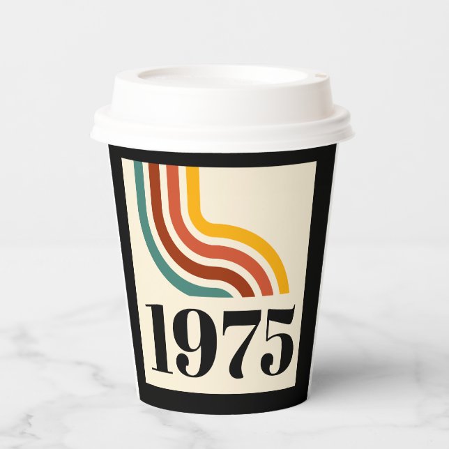 1975 Vintager Retro-Streifen-Regenbogen Pappbecher (Vorderseite)