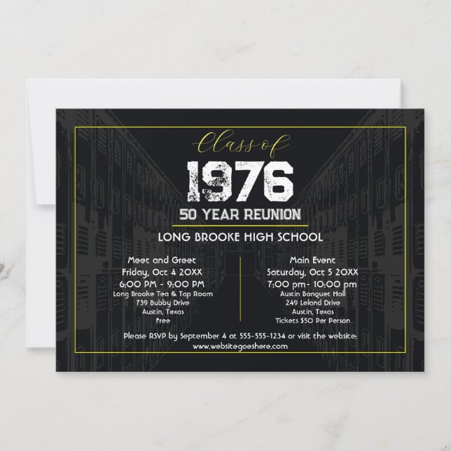 1976 Class Reunion Elegant Black - 50 Year Reunion Einladung (Vorderseite)