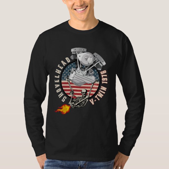 1976 HD Shovelhead VTwin Flame Farting Motorcycle  T-Shirt (Vorderseite)
