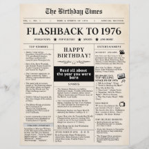 1976 Mock Newspaper Birthday Paper Sheet