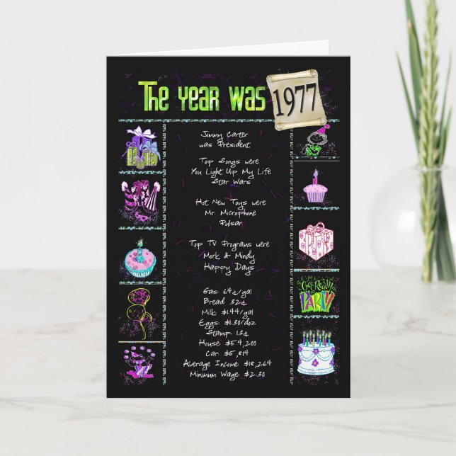 1977 Geburtstagsjahr Trivia Karte (Vorderseite)