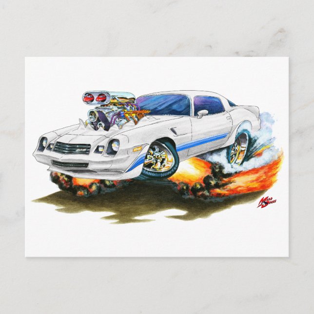 1979-81 Camaro Z28 White-Blue Car Postkarte (Vorderseite)