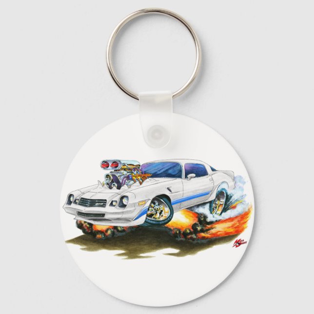 1979-81 Camaro Z28 White-Blue Car Schlüsselanhänger (Vorderseite)