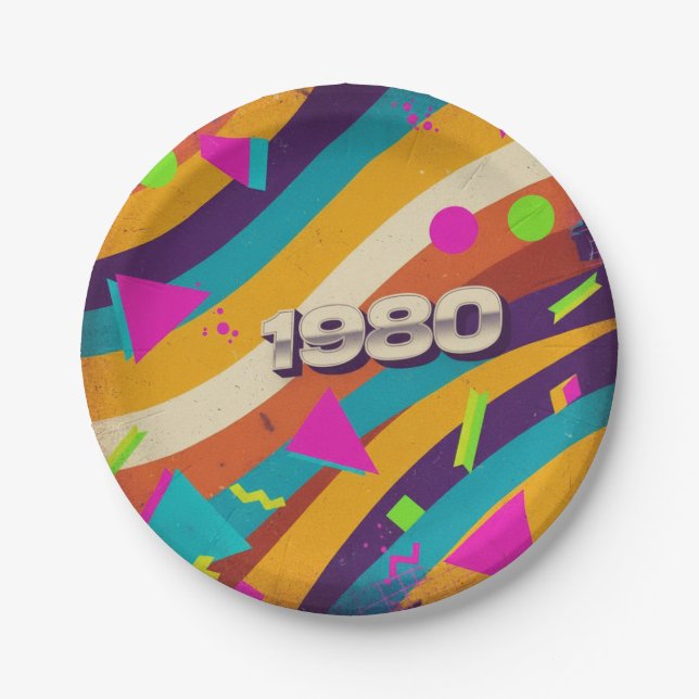 1980 - Retro Vintager 80er Neon Geometric - Pappteller (Vorderseite)