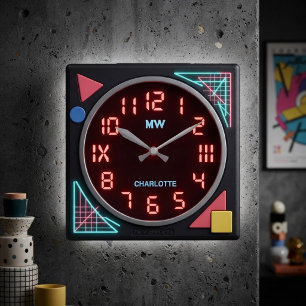 1980er Retro-LED-Digital-Memphis-Neon Quadratische Wanduhr