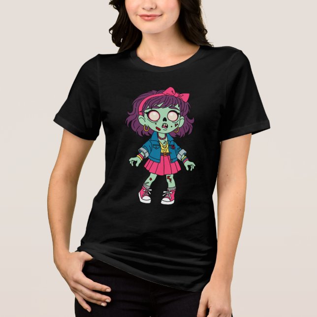 1980er Zombie Mädchen Tri-Blend Shirt (Vorderseite)