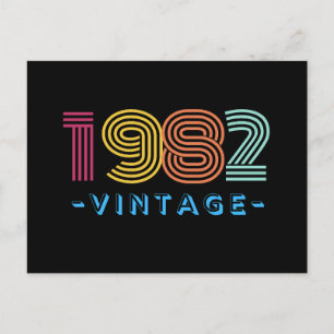 1982 Retro-Streifen Regenbogen-Neon-Ziffern  Postkarte