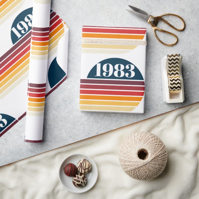 1983 Vintag Retro Stripe Sun Geburtstag Geschenkpapier (Kunsthandwerk)