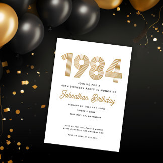 1984 White Black Gold 40. Geburtstag Einladung