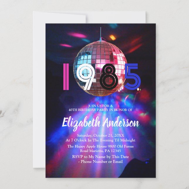 1985 Disco Ball 40th Birthday Party Invitation (Devant)