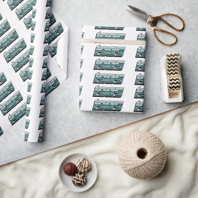 1985 Retro Stripe Aquamarin Geschenkpapier (Kunsthandwerk)