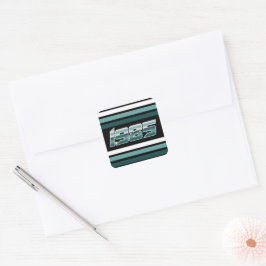 1985 Retro Stripe Aquamarin Quadratischer Aufkleber