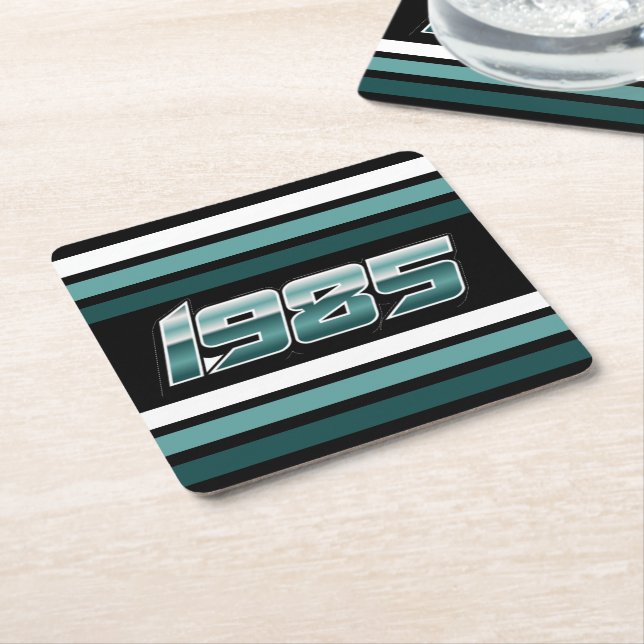 1985 Retro Stripe Aquamarin Rechteckiger Pappuntersetzer (angewinkelt)