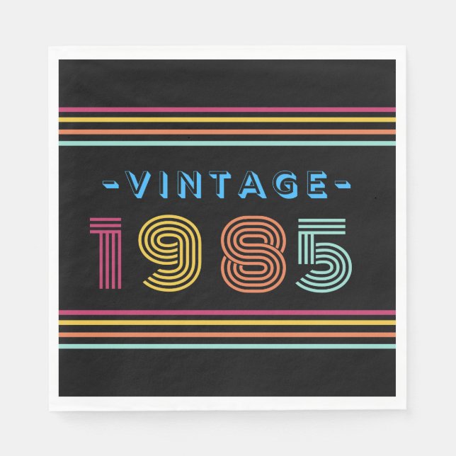 1985 Vintag Retro Stripe Neon Bright Napkins Serviette (Vorderseite)