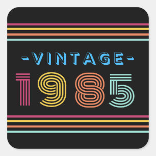 1985 Vintag Retro Stripe Neon hell Quadratischer Aufkleber
