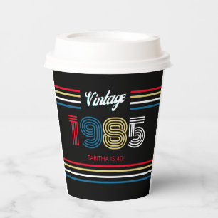 1985 Vintage Retro-Streifen-Primärfarben Pappbecher