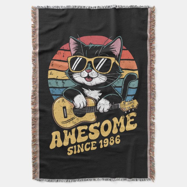 1986 Birthday Retro Cat Lover Ukulele 40th Bday Decke (Vorderseite Vertikal)