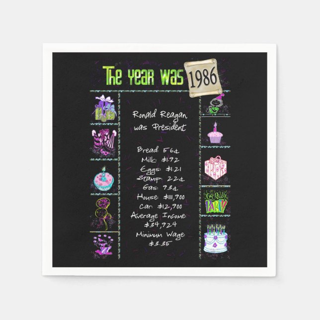 1986 Geburtstag Serviette (Vorderseite)