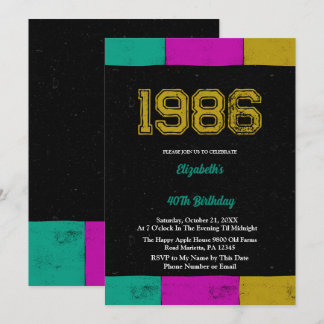 1986 Retro Vintage Farbmuster 40. Geburtstag Einladung