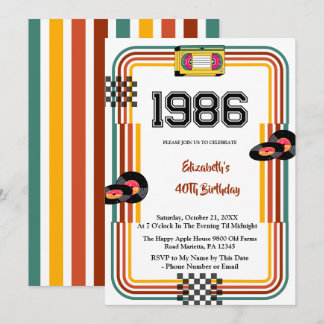1986 Retro Vintage Kassette Disco 40. Geburtstag Einladung