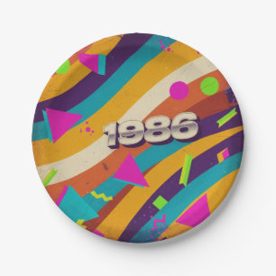 1986 - Retro Vintager 80er Neon Geometric - Pappteller