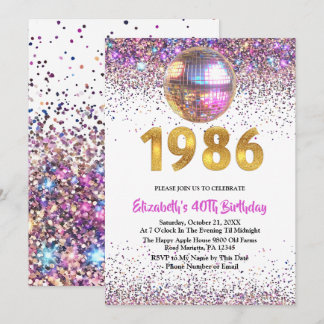 1986 Trendiger Glitter-Disco-40. Geburtstag Einladung