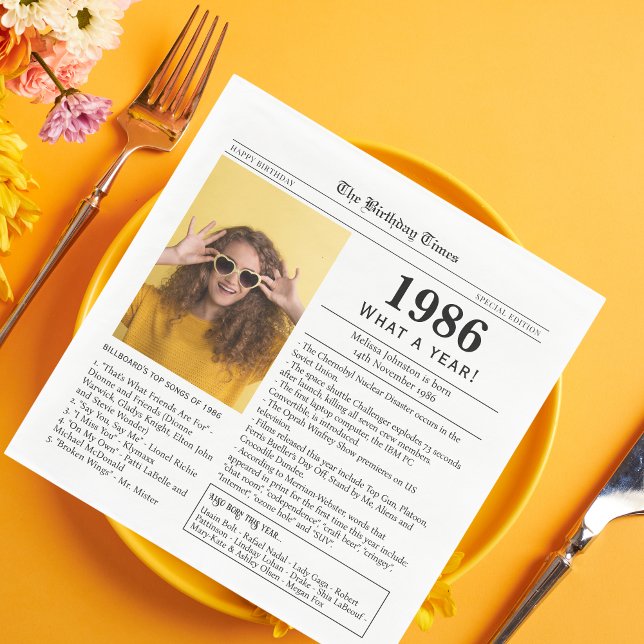 1986 Zeitung zum Geburtstag Serviette (Von Creator hochgeladen)