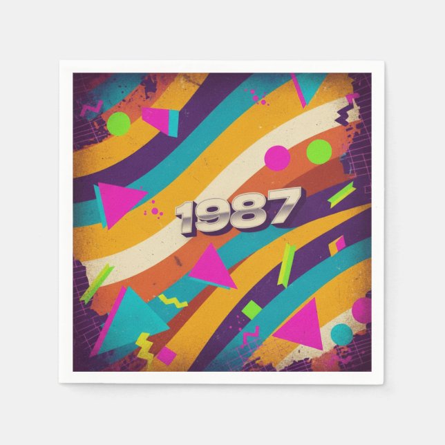 1987 - Retro Vintager 80er Neon Geometric - Serviette (Vorderseite)