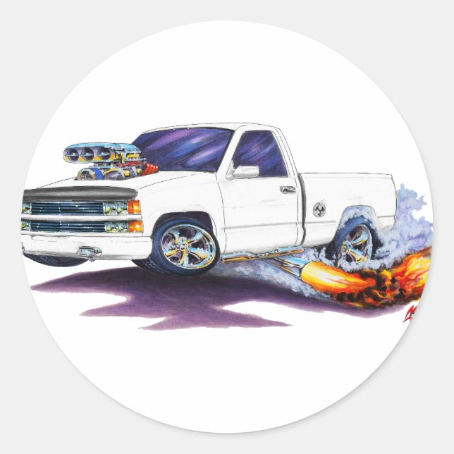 1988-98 Silverado WhiteTruck Runder Aufkleber (Vorderseite)
