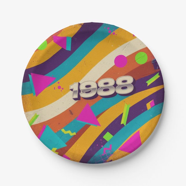 1988 - Retro Vintager 80er Neon Geometric - Pappteller (Vorderseite)