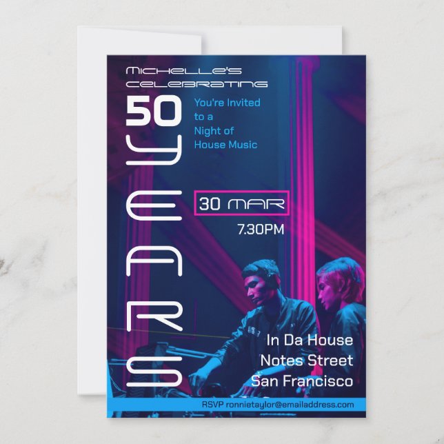 1990er-Jahre House Music 50th Birthday Party Einladung (Vorderseite)