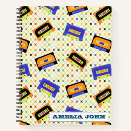 1990s Retro Cassette Pattern Personalized Notizbuch